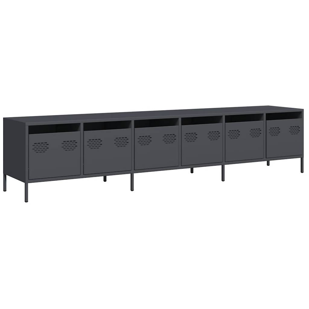 Meuble TV anthracite 202x39x43,5 cm acier laminé à froid - XIOS