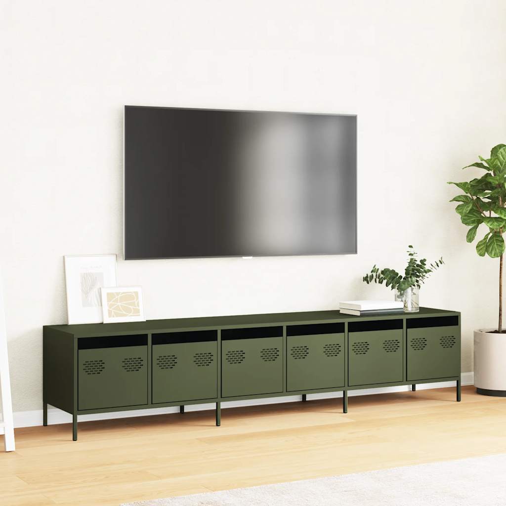 Meuble TV vert olive 202x39x43,5 cm acier laminé à froid - XIOS