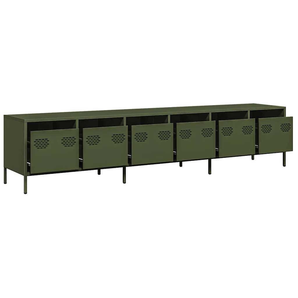 Meuble TV vert olive 202x39x43,5 cm acier laminé à froid - XIOS