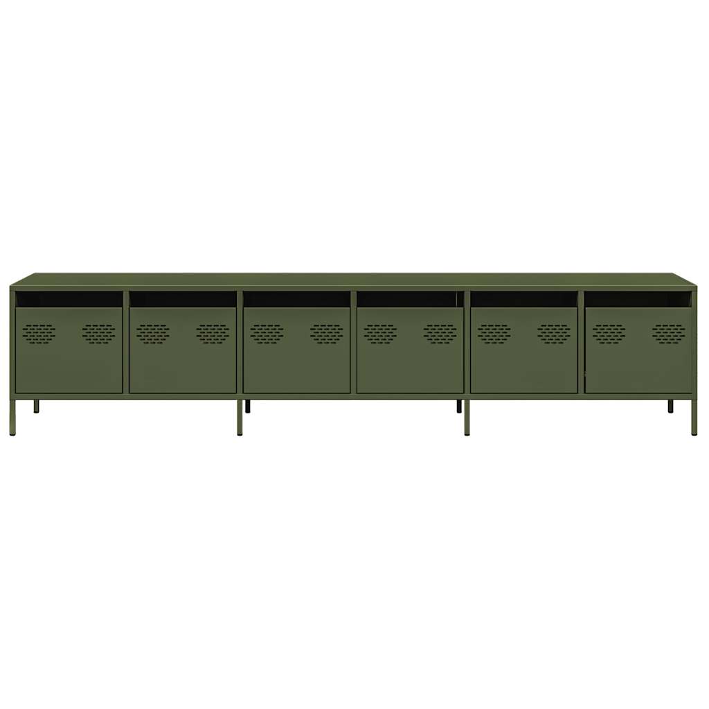 Meuble TV vert olive 202x39x43,5 cm acier laminé à froid - XIOS