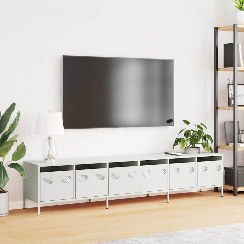 Meuble TV blanc 202x39x43,5 cm acier laminé à froid - XIOS