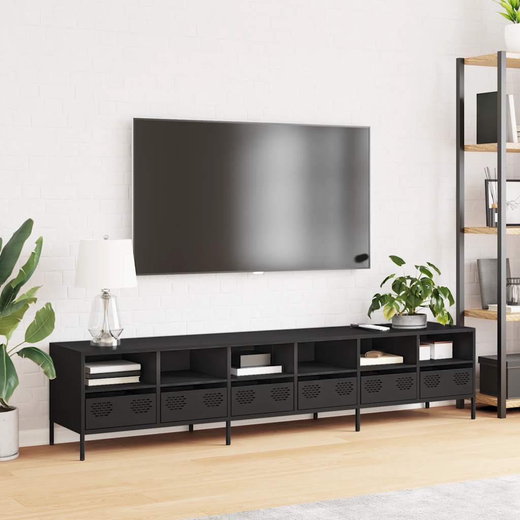 Meuble TV noir 202x39x43,5 cm acier laminé à froid - XIOS