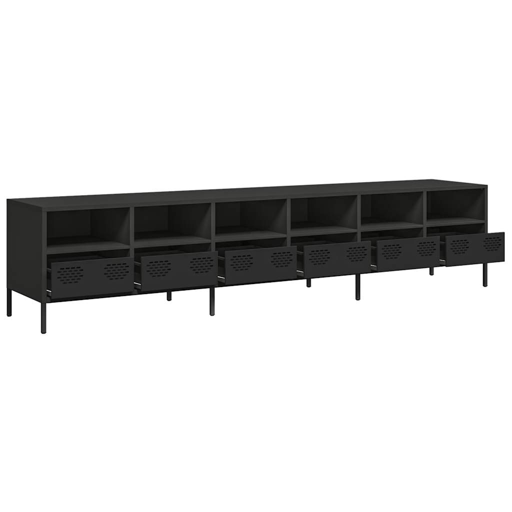 Meuble TV noir 202x39x43,5 cm acier laminé à froid - XIOS