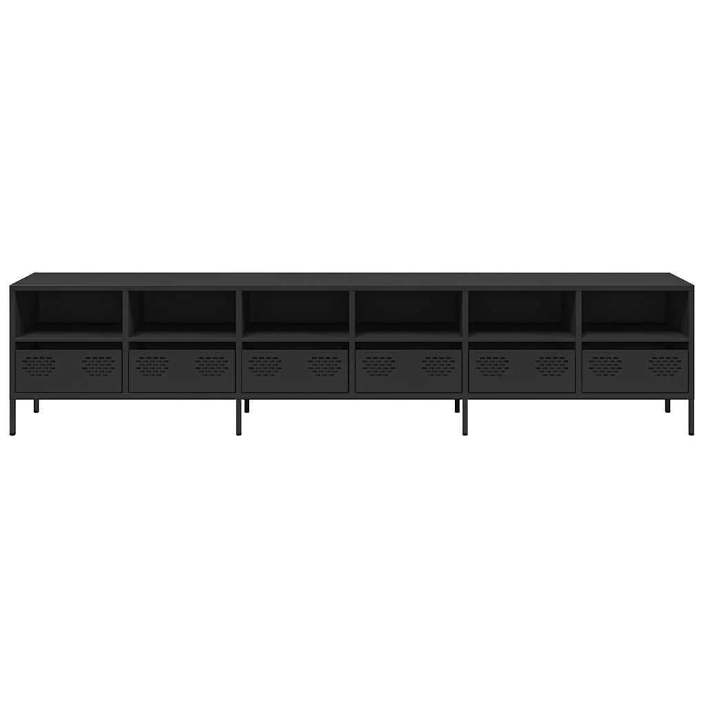 Meuble TV noir 202x39x43,5 cm acier laminé à froid - XIOS