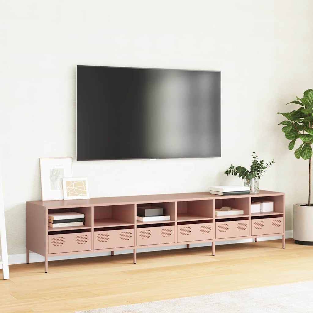 Meuble TV rose 202x39x43,5 cm acier laminé à froid - XIOS