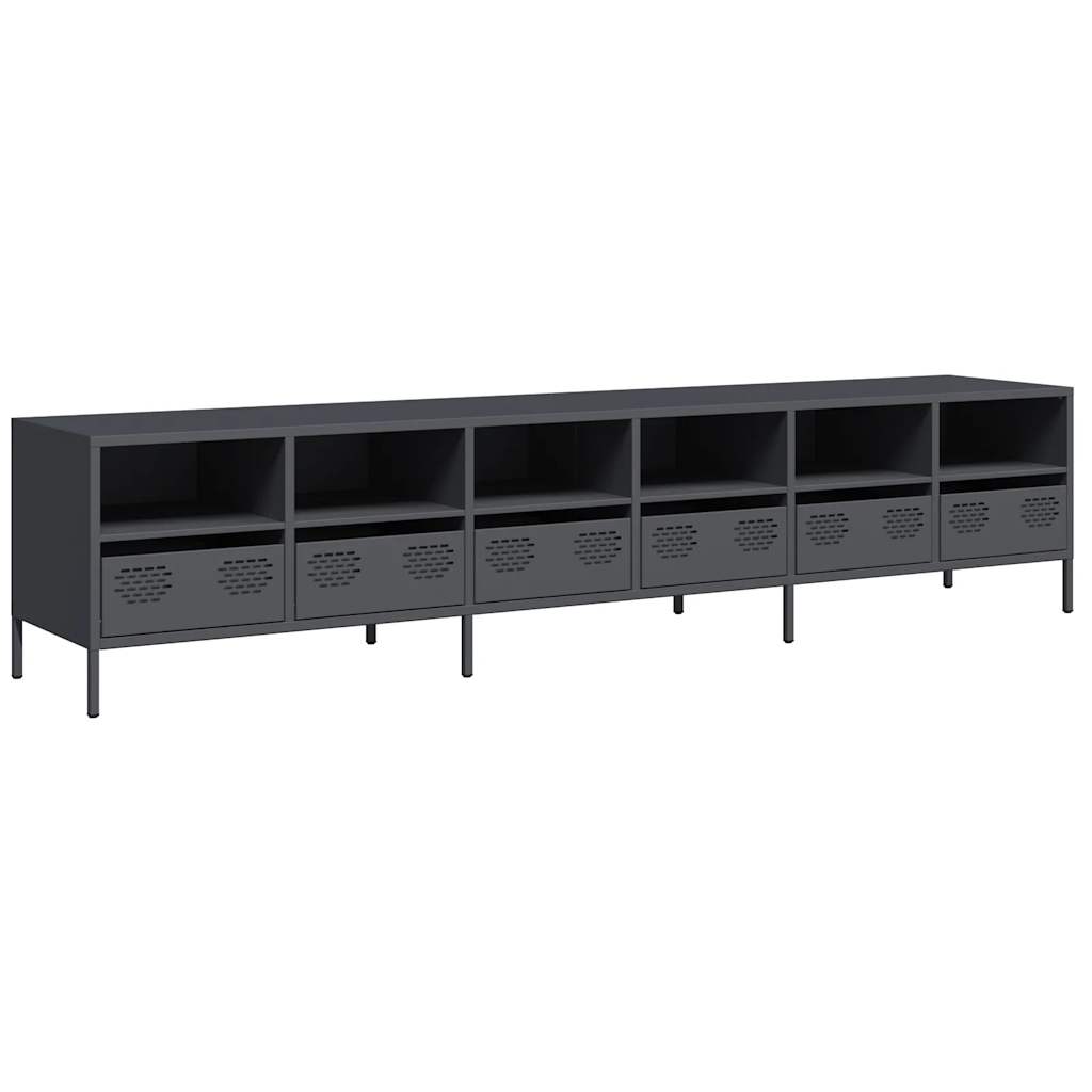 Meuble TV anthracite 202x39x43,5 cm acier laminé à froid - XIOS