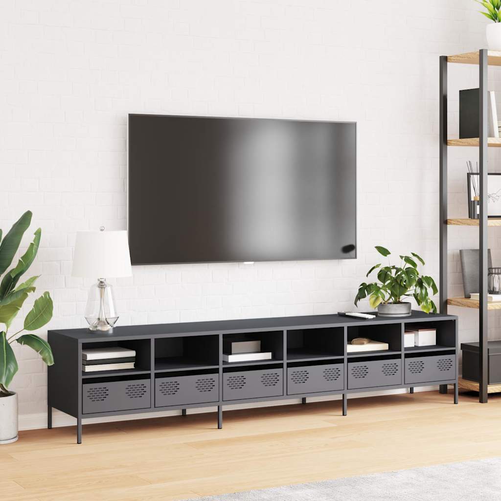 Meuble TV anthracite 202x39x43,5 cm acier laminé à froid - XIOS