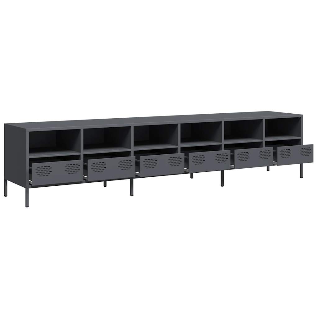 Meuble TV anthracite 202x39x43,5 cm acier laminé à froid - XIOS