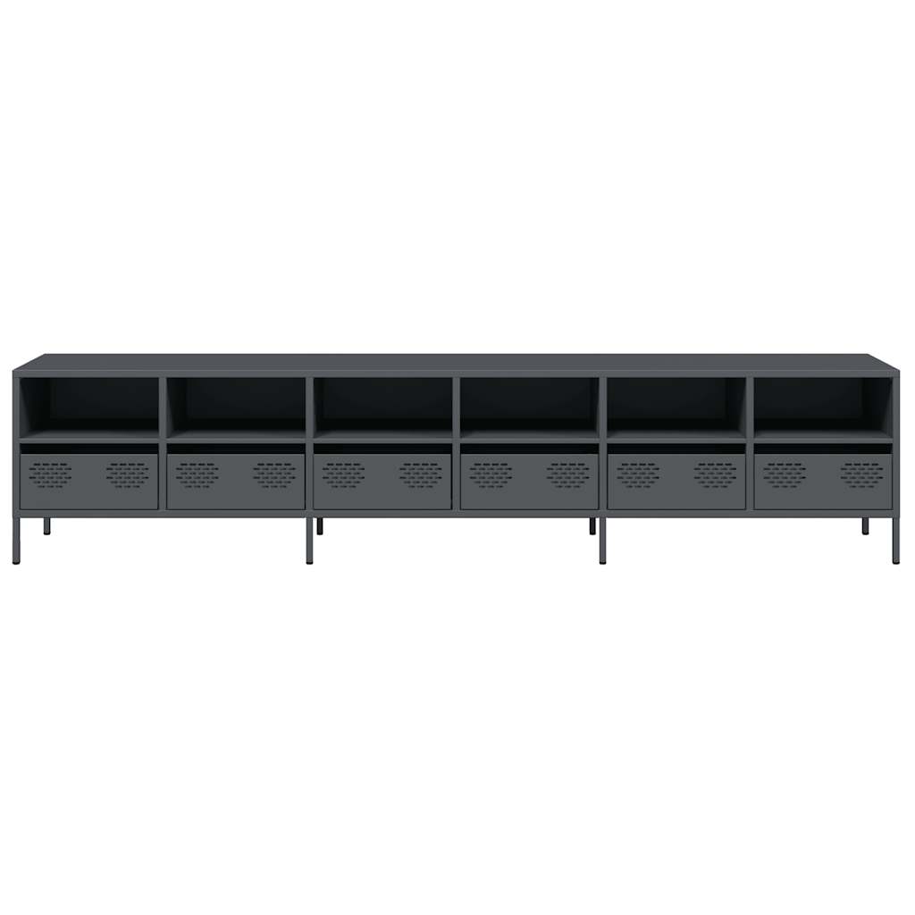 Meuble TV anthracite 202x39x43,5 cm acier laminé à froid - XIOS