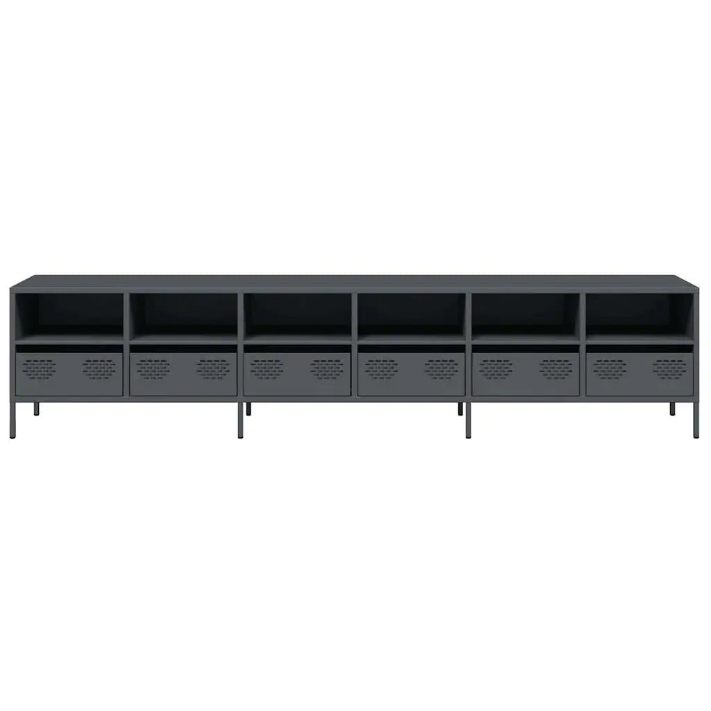 Meuble TV anthracite 202x39x43,5 cm acier laminé à froid - XIOS