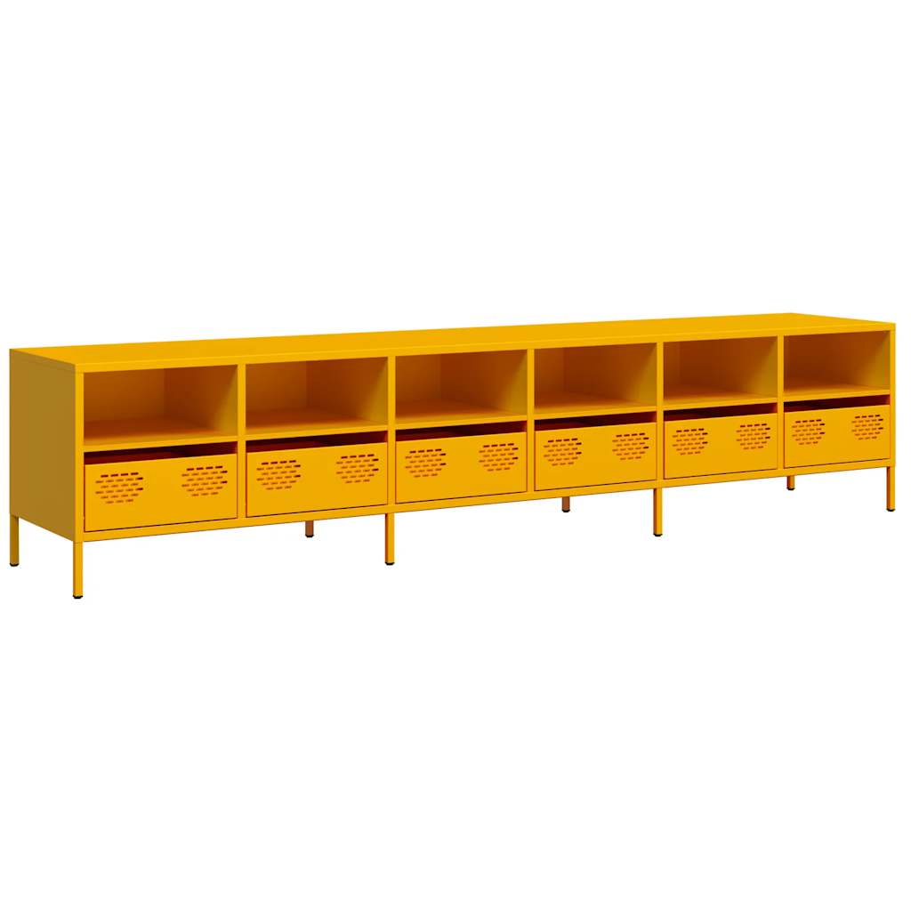 Meuble TV jaune moutarde 202x39x43,5 cm acier laminé à froid - XIOS