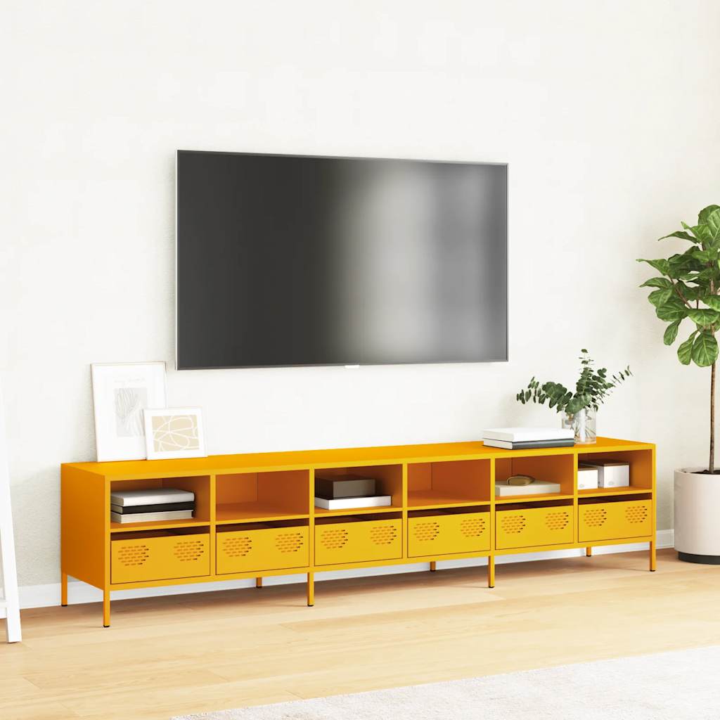 Meuble TV jaune moutarde 202x39x43,5 cm acier laminé à froid - XIOS