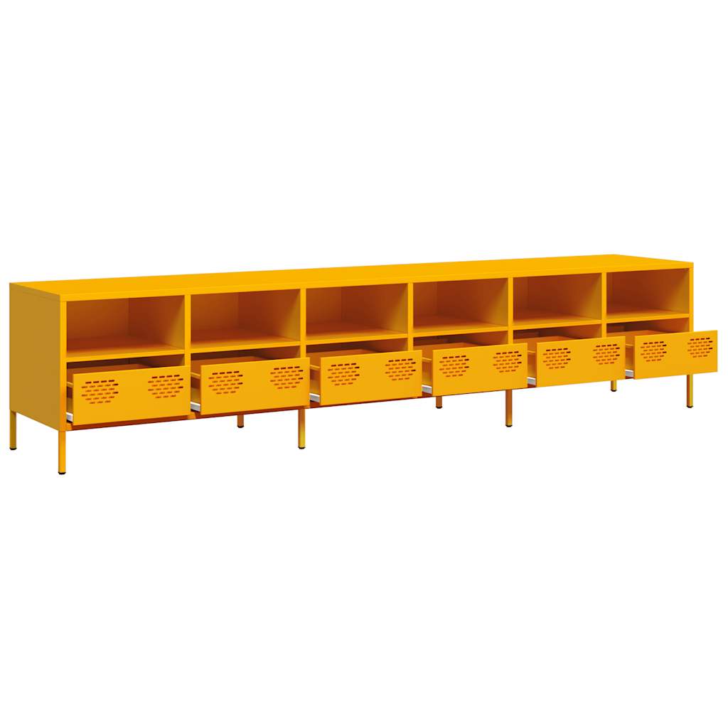 Meuble TV jaune moutarde 202x39x43,5 cm acier laminé à froid - XIOS