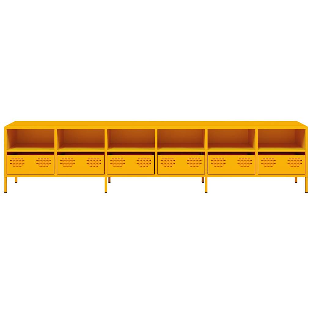 Meuble TV jaune moutarde 202x39x43,5 cm acier laminé à froid - XIOS