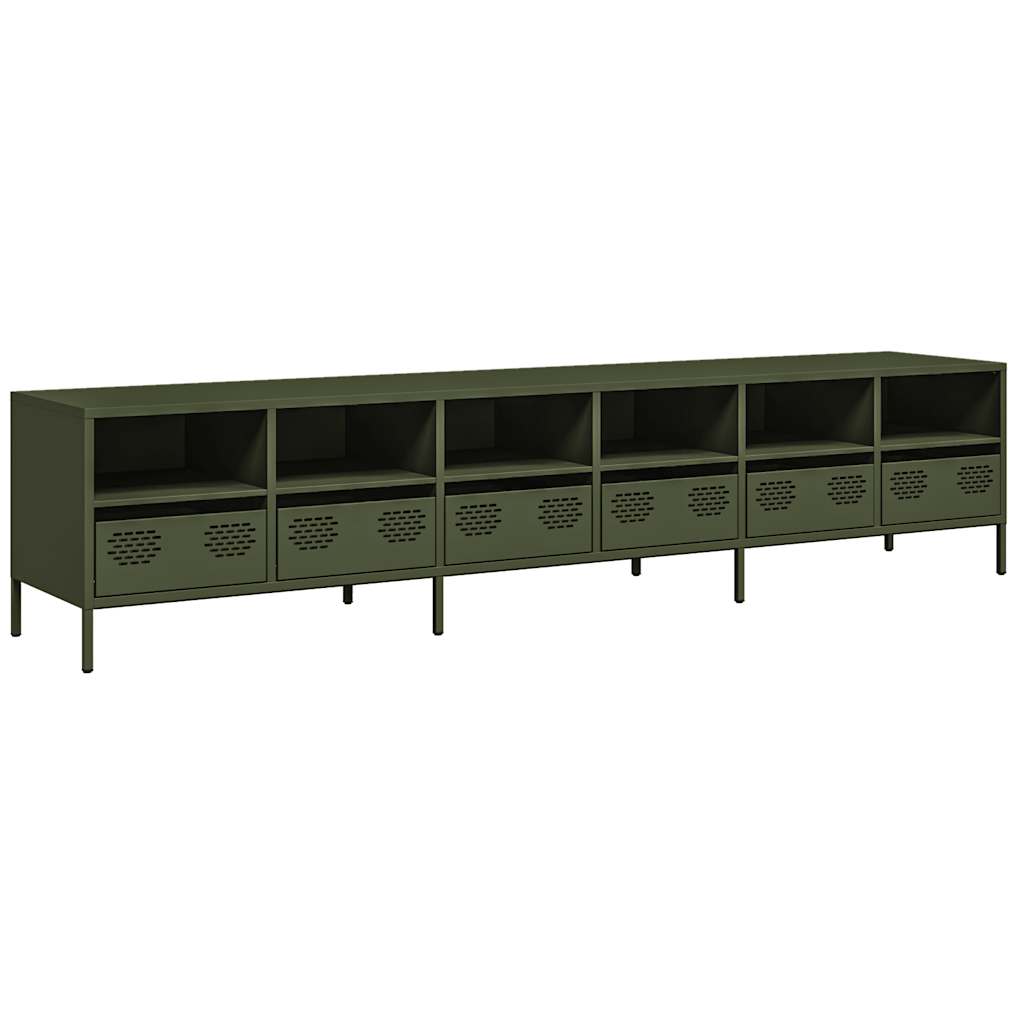 Meuble TV vert olive 202x39x43,5 cm acier laminé à froid - XIOS