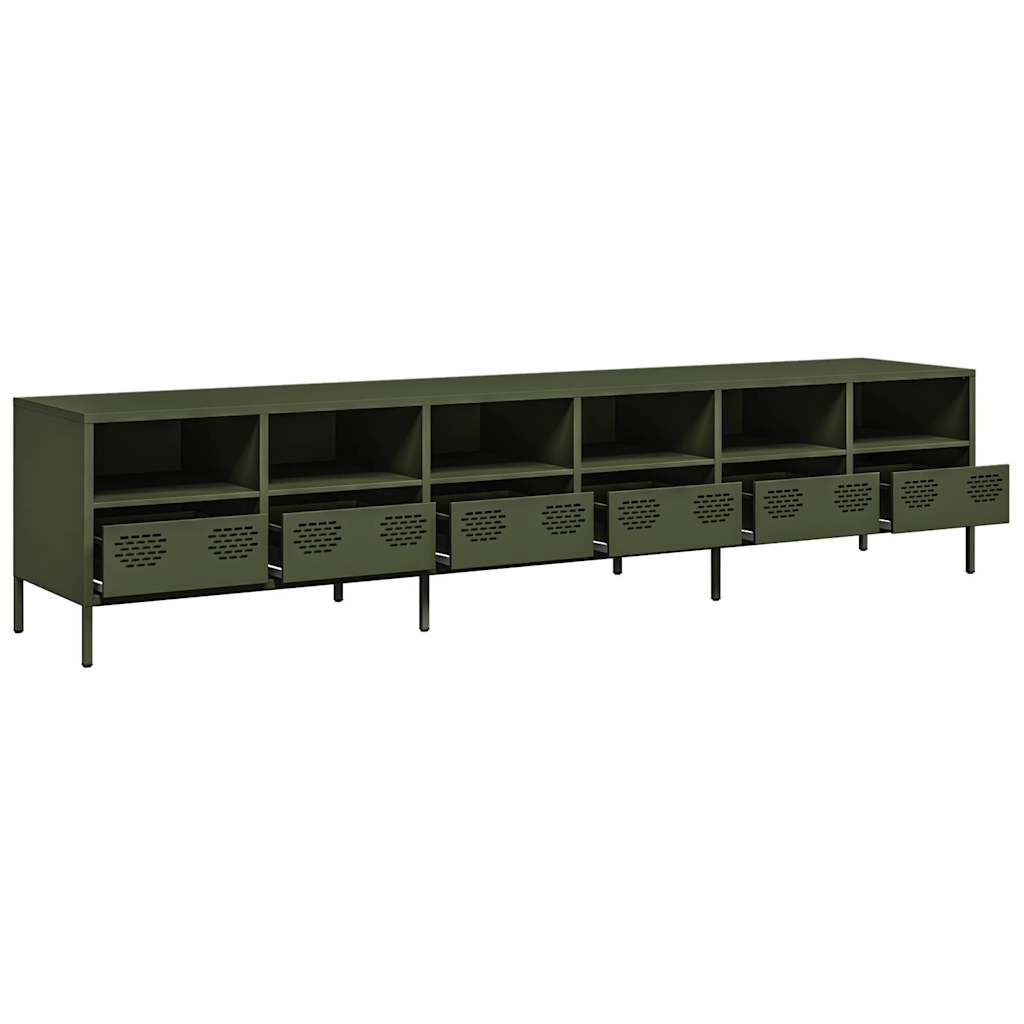 Meuble TV vert olive 202x39x43,5 cm acier laminé à froid - XIOS