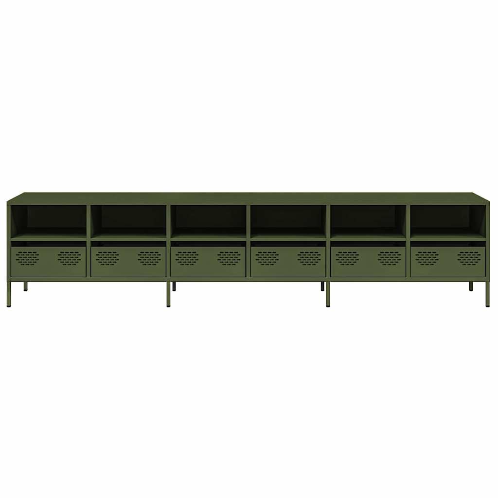 Meuble TV vert olive 202x39x43,5 cm acier laminé à froid - XIOS
