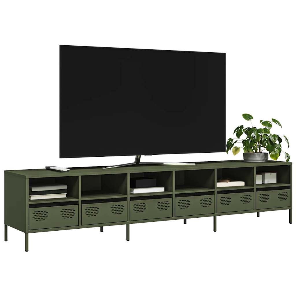 Meuble TV vert olive 202x39x43,5 cm acier laminé à froid - XIOS