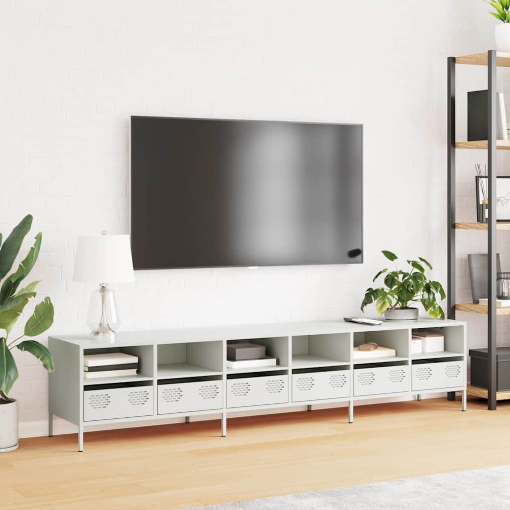 Meuble TV blanc 202x39x43,5 cm acier laminé à froid - XIOS