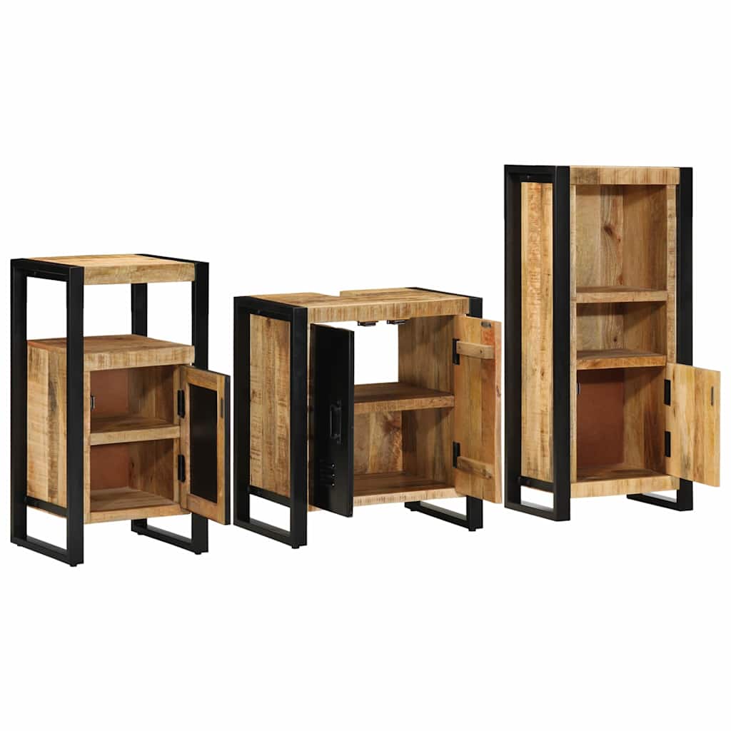 Ensemble de mobilier de salle de bain 3 pièces Marron et Noir