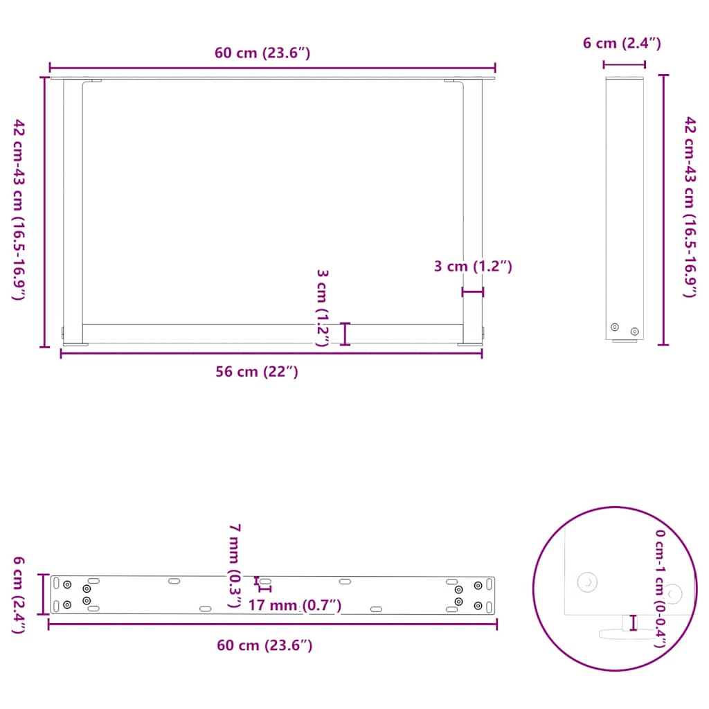 Pieds de table basse en U 2 pièces Blanc 60 x (42-43) cm Acier - XIOS