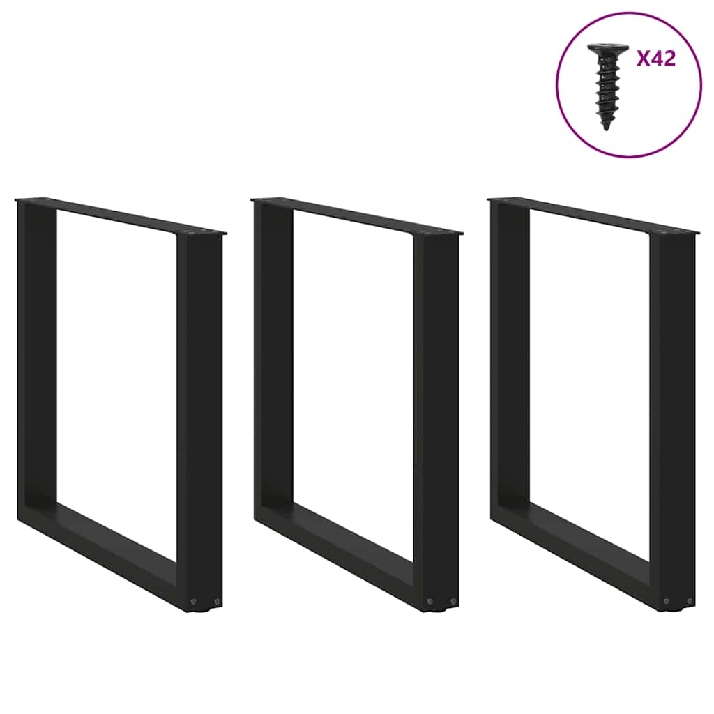 Pieds de table à manger en U, 3 pièces, noir, 80 x (72-73) cm, acier - XIOS