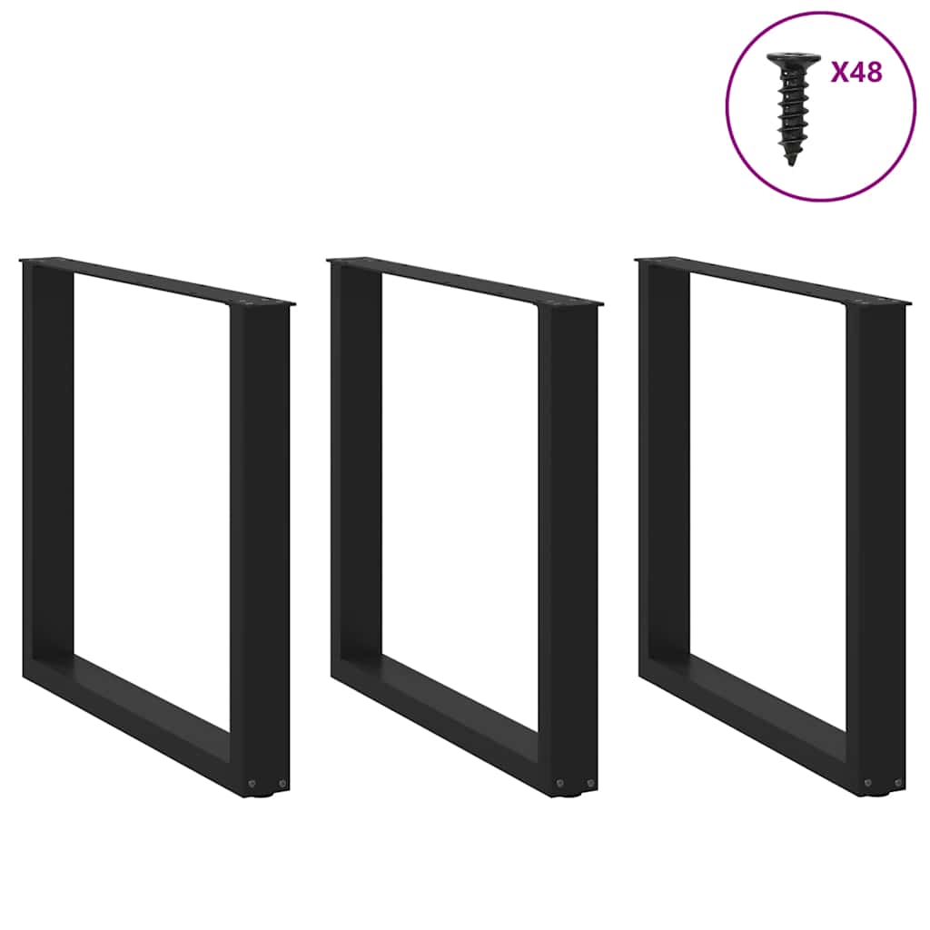 Pieds de table à manger en U 3 pièces Noir 90 x (72-73) cm Acier - XIOS