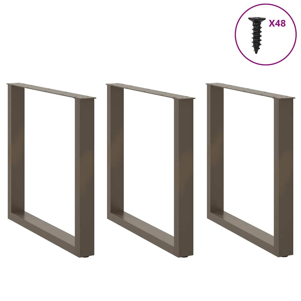 Pieds de table à manger en U, 3 pièces, acier naturel, 90 x (72-73) cm - XIOS