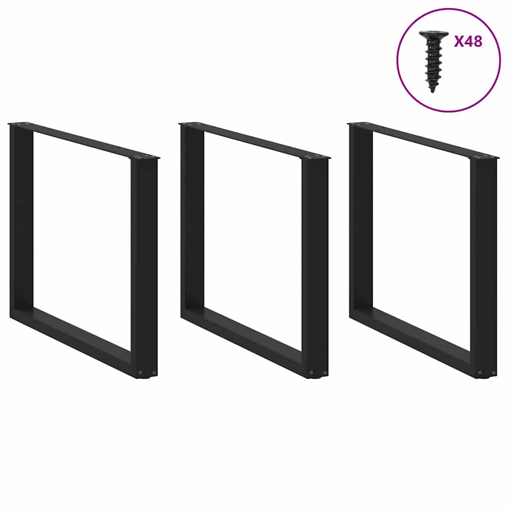 Pieds de table à manger en U 3 pièces Noir 100 x (72-73) cm Acier - XIOS
