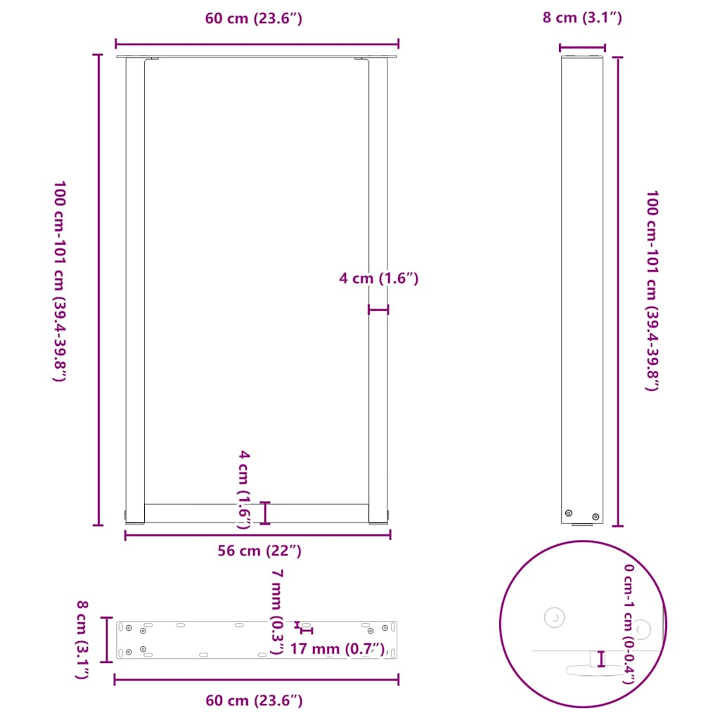 Pieds de table de bar en U 2 pièces Anthracite 60 x (100-101) cm Acier - XIOS