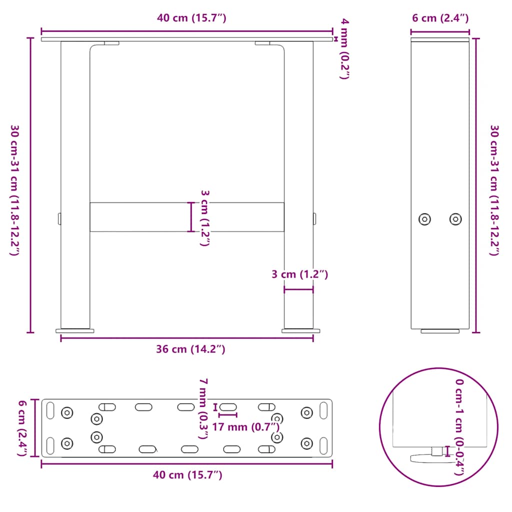 Pieds de table basse Noir 2 pièces 40 x (30-31) cm Acier - XIOS