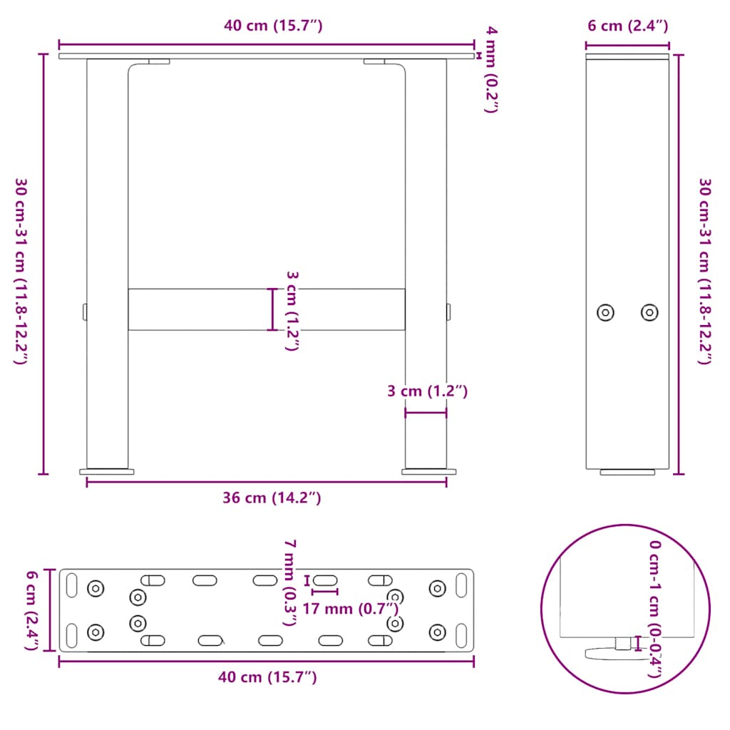 Pieds de table basse Anthracite 2 pièces 40 x (30-31) cm Acier - XIOS