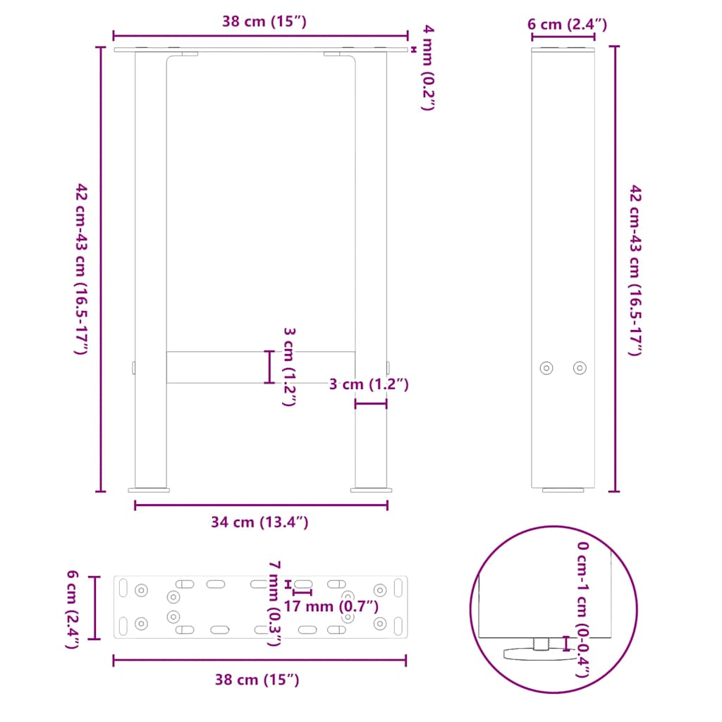 Pieds de table basse Blanc 2 pièces 38 x (42-43) cm Acier - XIOS