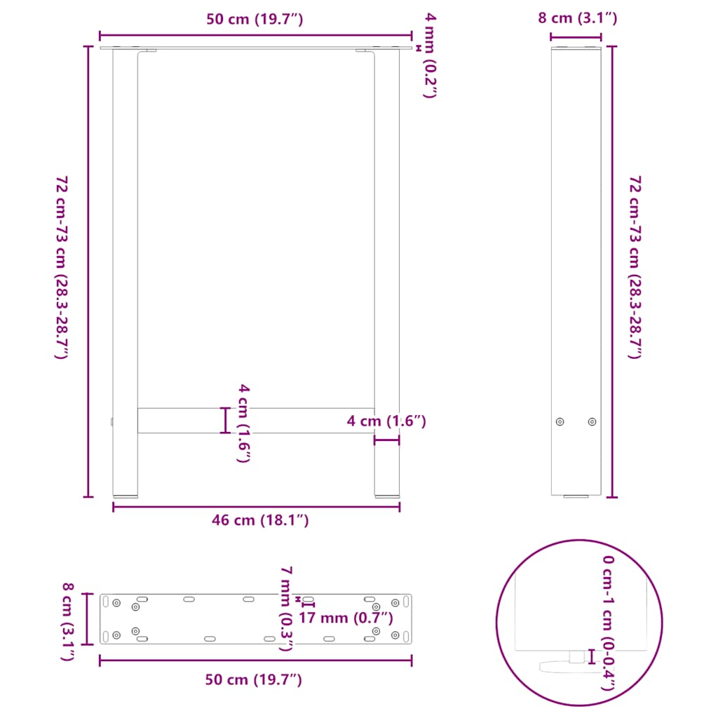 Pieds de table basse anthracite 2 pcs 50x(72-73) cm acier Pieds de table vidaXL