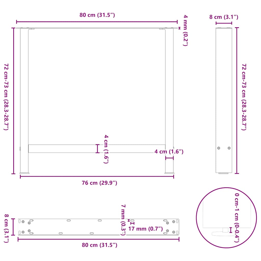 Pieds de table à manger Noir 2 pièces 80 x (72-73) cm Acier - XIOS