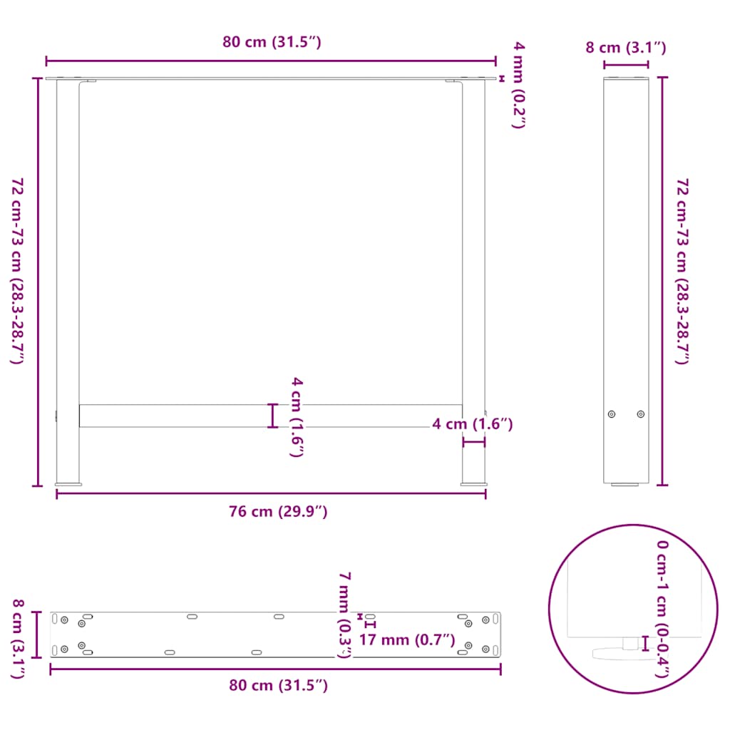 Pieds de table à manger en acier naturel 2 pièces 80 x (72-73) cm Acier - XIOS