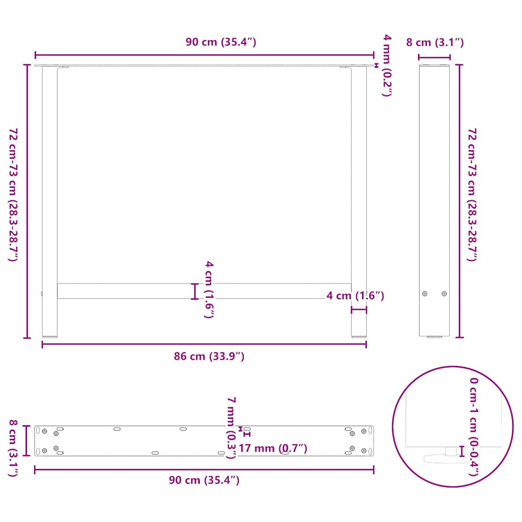 Pieds de table à manger Anthracite 2 pièces 90 x (72-73) cm Acier