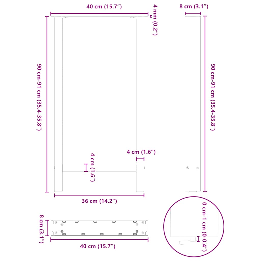 Pieds de table de bar Anthracite 2 pièces 40 x (90-91) cm Acier - XIOS