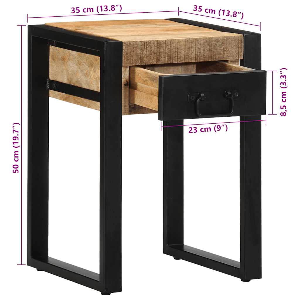 Table d'appoint 35x35x50 cm bois massif de manguier brut - XIOS