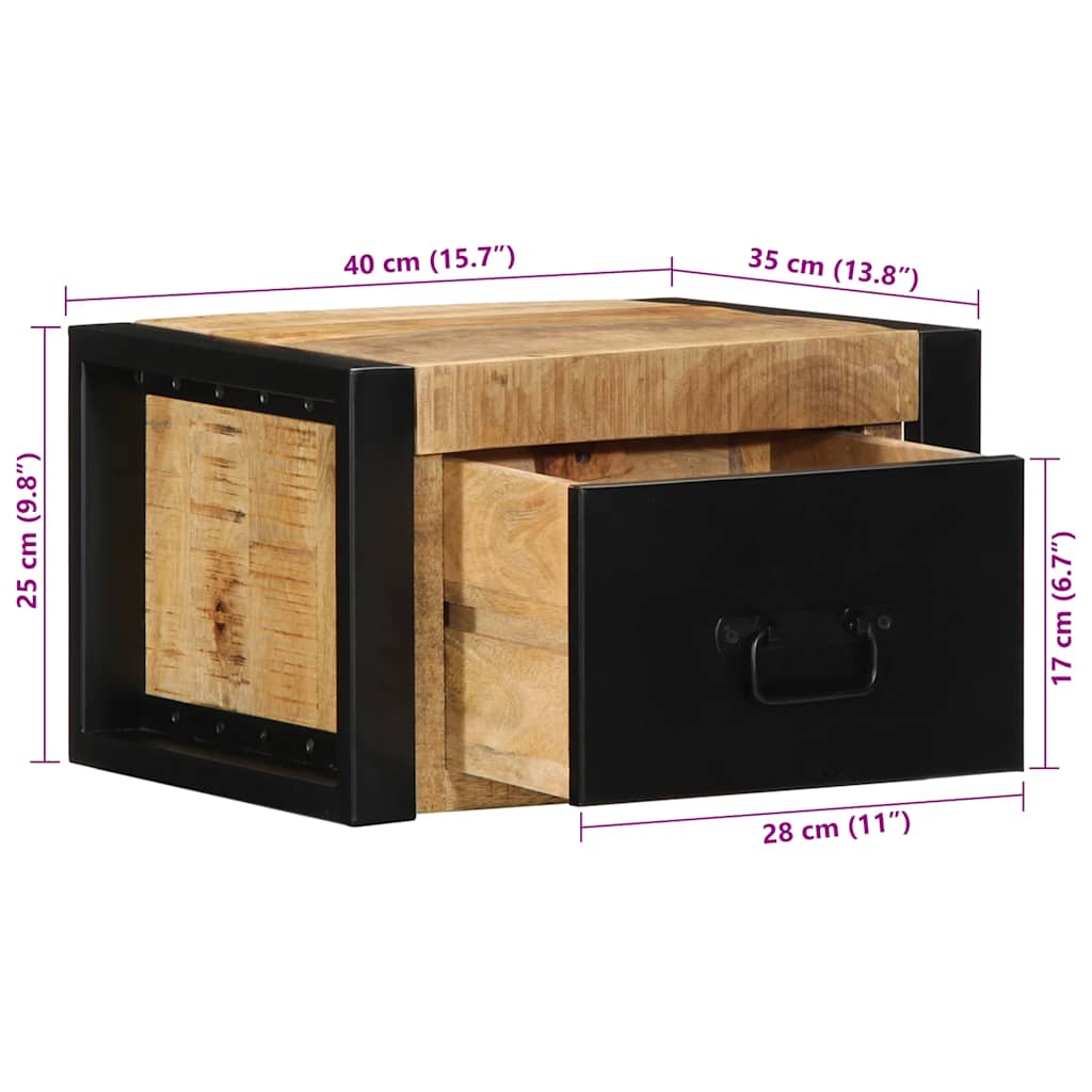 Table de chevet 40x35x25 cm bois massif de manguier brut - XIOS