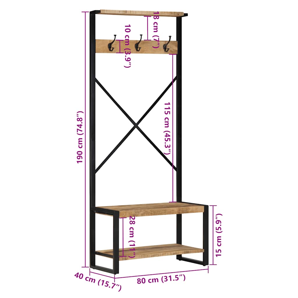 Porte-vêtements 80x40x190 cm bois de manguier massif brut - XIOS