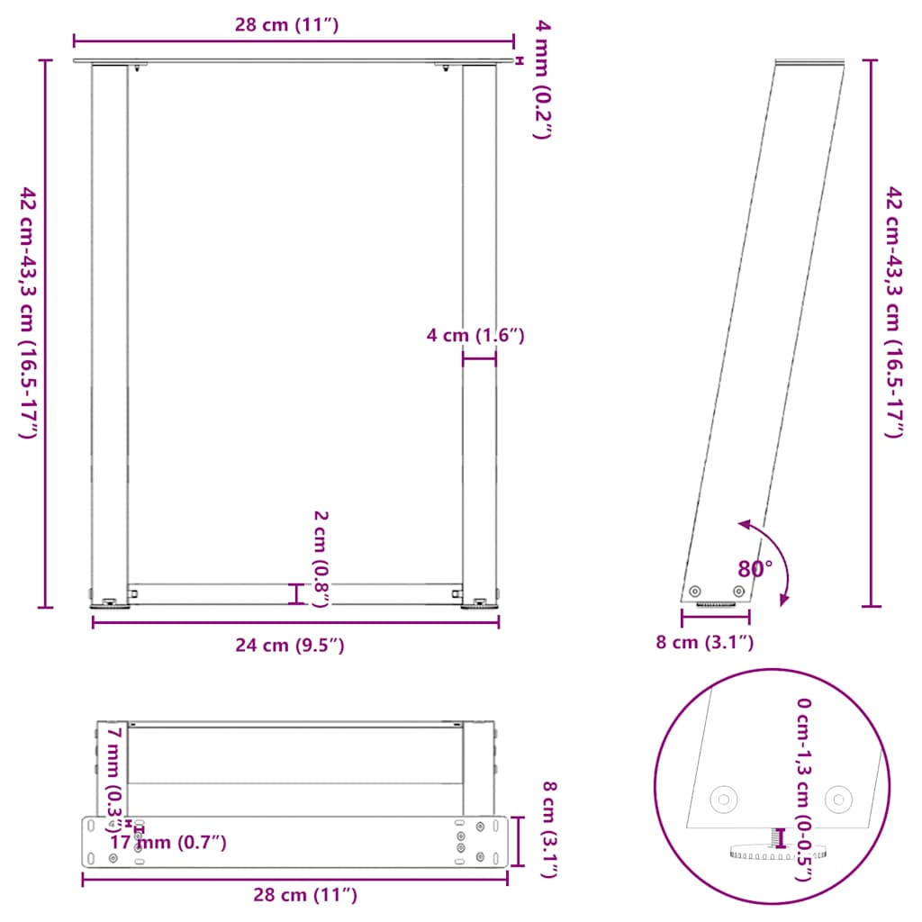 Pieds de table basse en U 2 pièces Blanc 28 x (42-43) cm Acier - XIOS