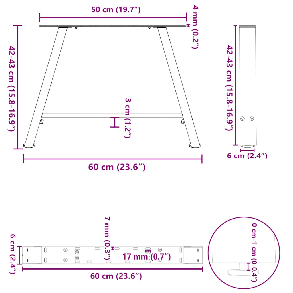 Pieds de table basse en forme de A, 2 pièces, blanc, 60 x (42-43) cm, acier - XIOS