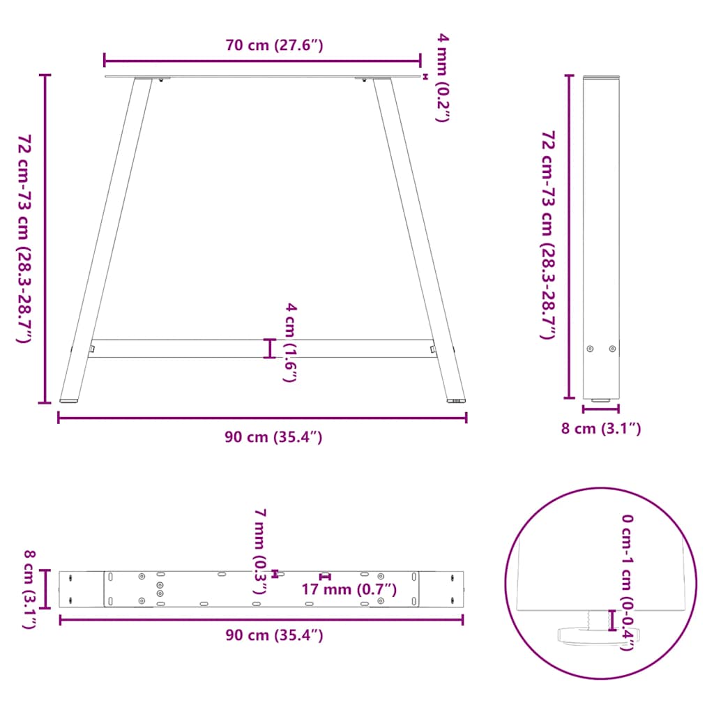 Pieds de table à manger en forme de A 2 pièces Blanc 90 x (72-73) cm Acier - XIOS