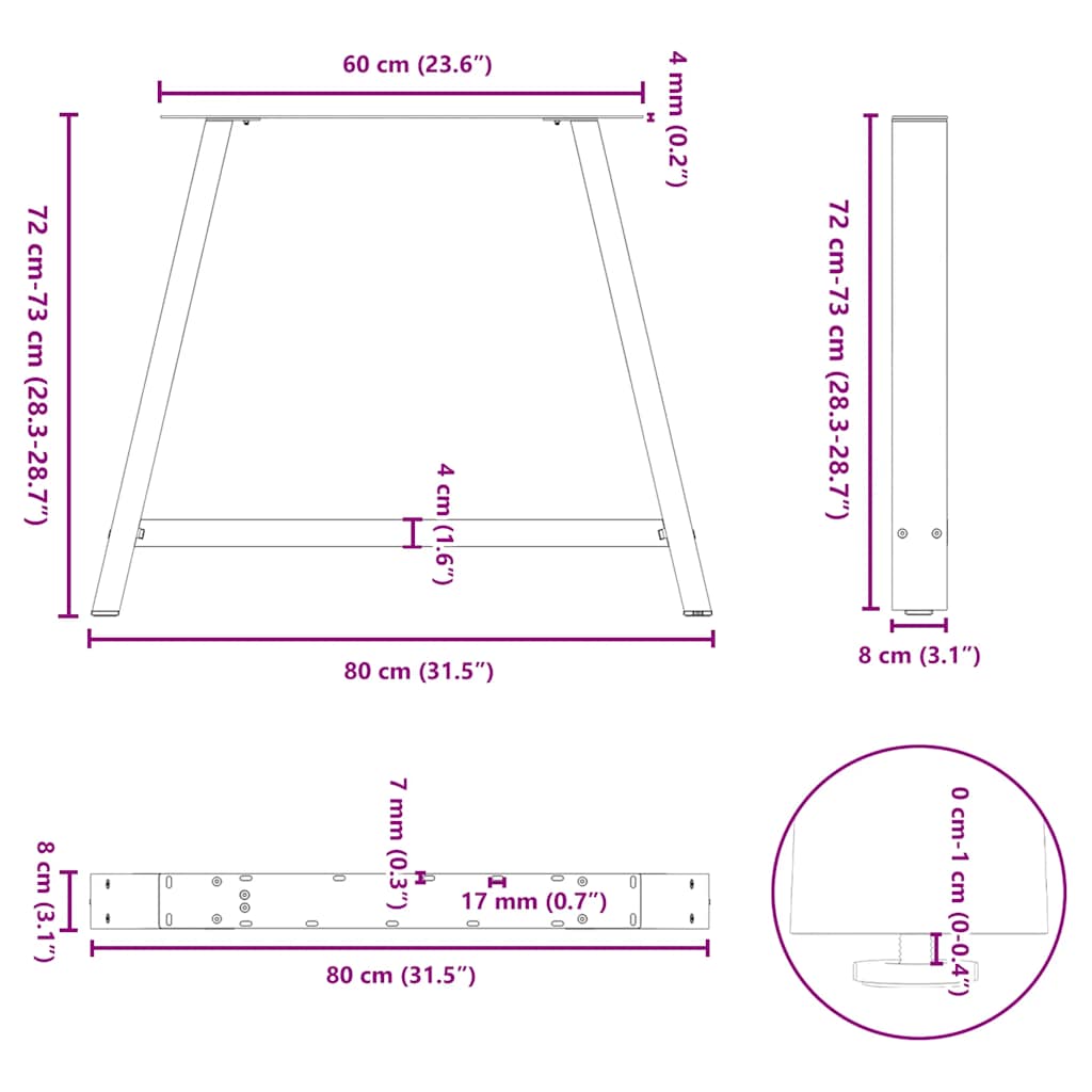 Pieds de table basse forme de A 2 pcs anthracite 90x(72-73) cm Pieds de table vidaXL