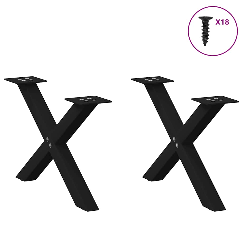 Pieds de table basse en forme de X, 2 pièces, noir, 50 x (30-31) cm, acier - XIOS