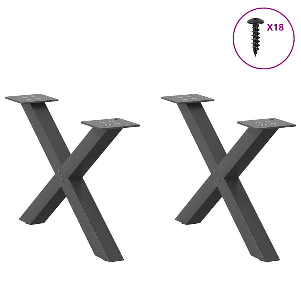Pieds de table basse en forme de X 2 pièces Anthracite 60 x (30-31) cm Acier - XIOS
