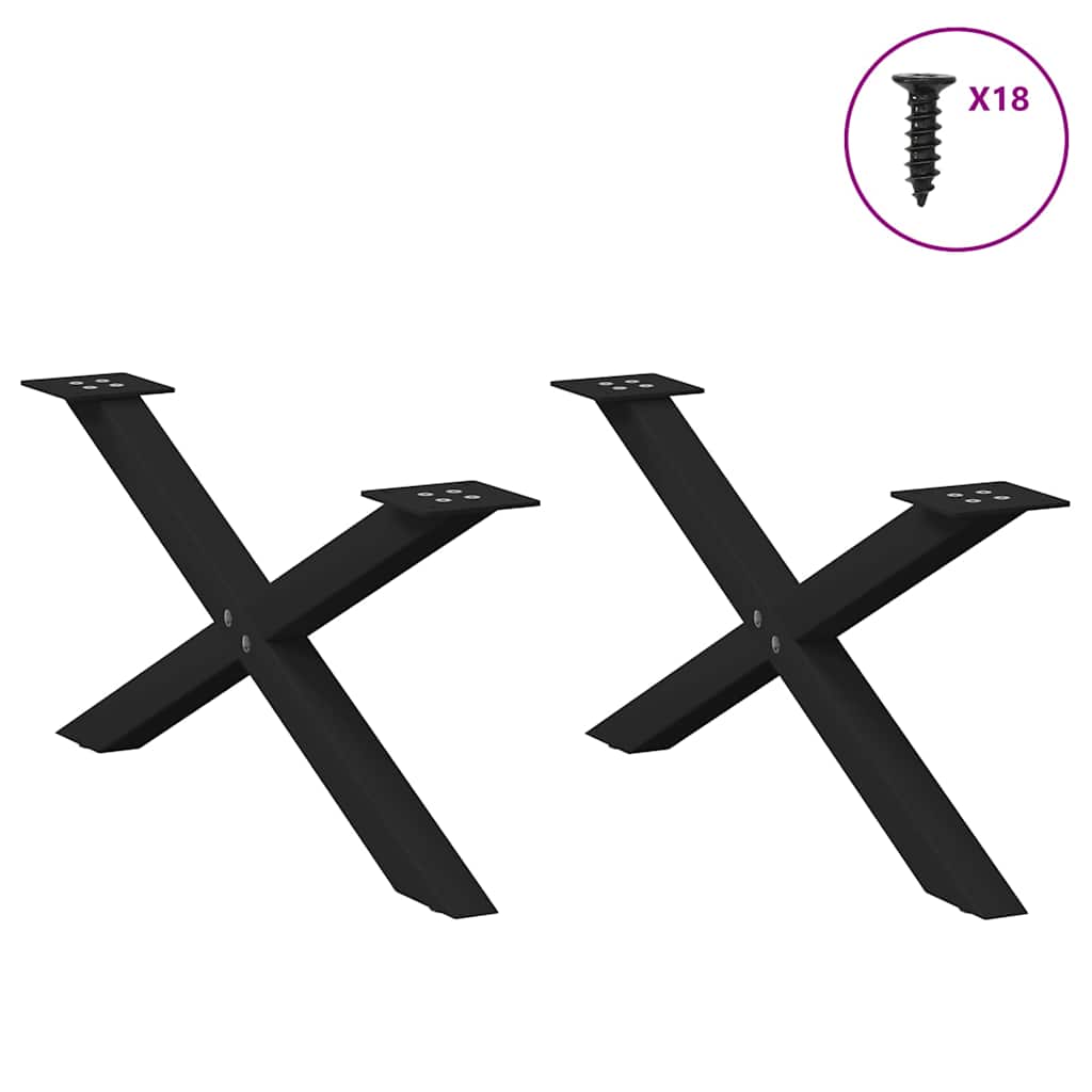 Pieds de table basse en forme de X, 2 pièces, noir, 70 x (30-31) cm, acier - XIOS