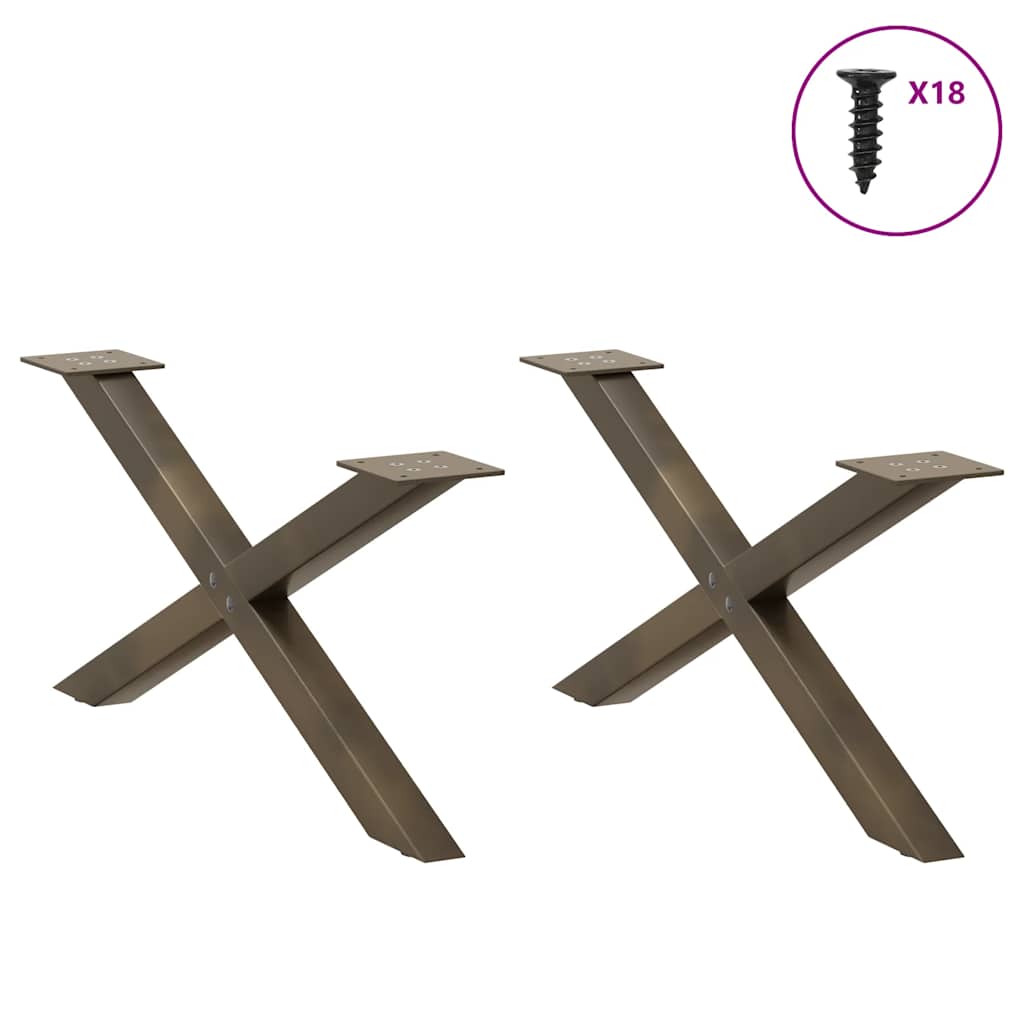 Pieds de table basse en forme de X, 2 pièces, acier naturel, 70 x (30-31) cm - XIOS