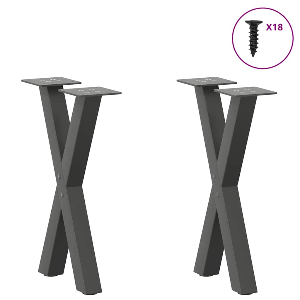 Pieds de table basse en forme de X, 2 pièces, anthracite, 28 x (42-43) cm, acier - XIOS